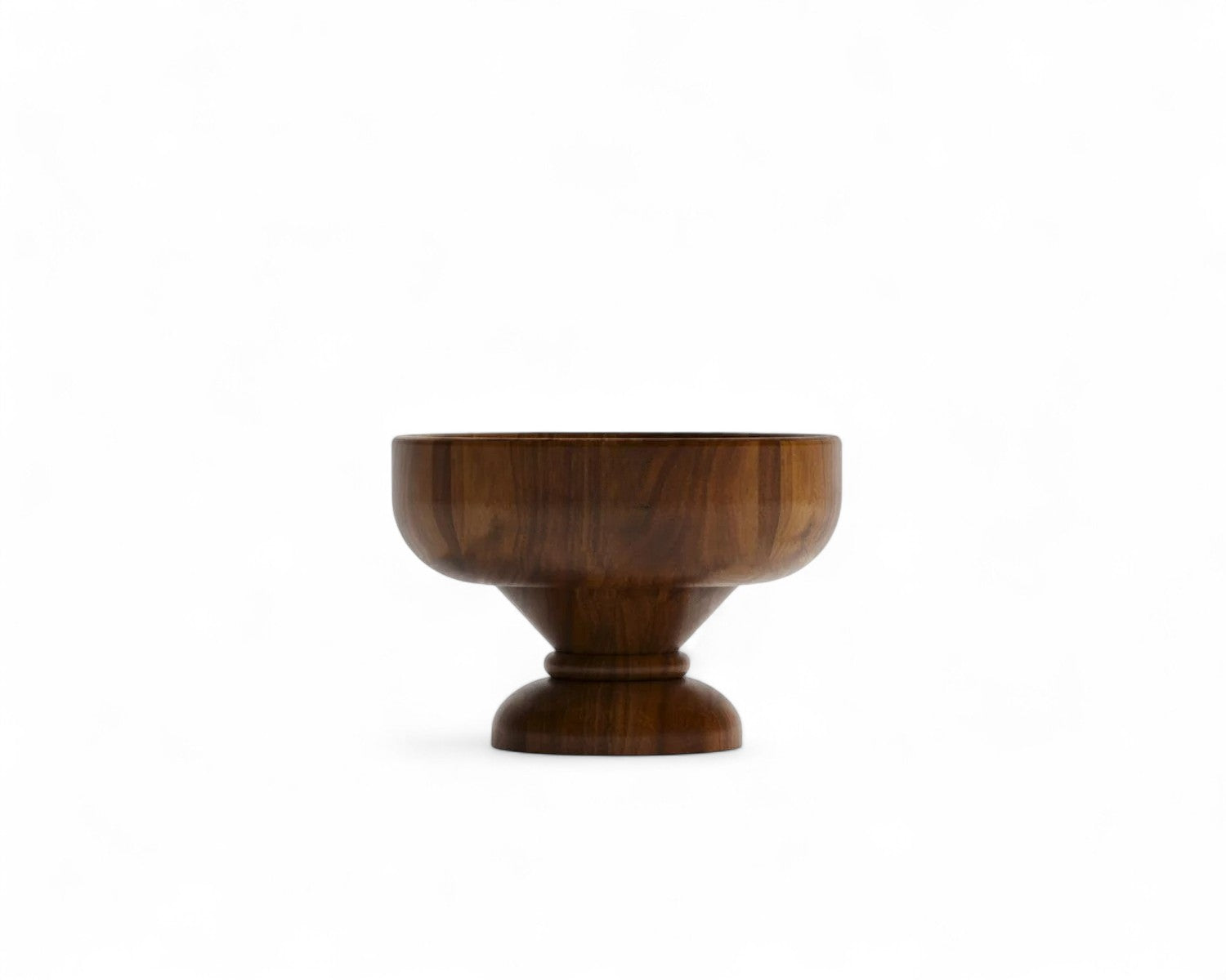 Product shot of wooden bowl decor on white background, wood bowl, home decor, kitchenware, wooden serving bowl, decorative bowl, modern wood bowl, walnut wood bowl, pedestal bowl, handcrafted wood bowl