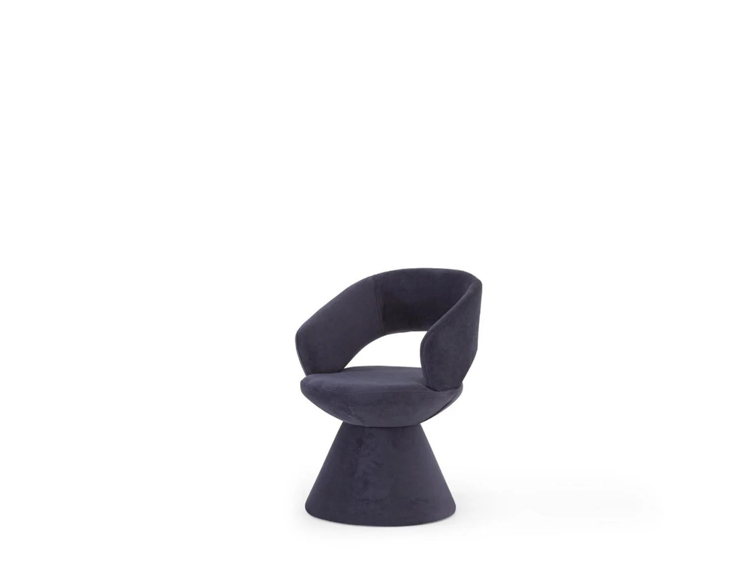 Dark gray velvet swivel chair on white background