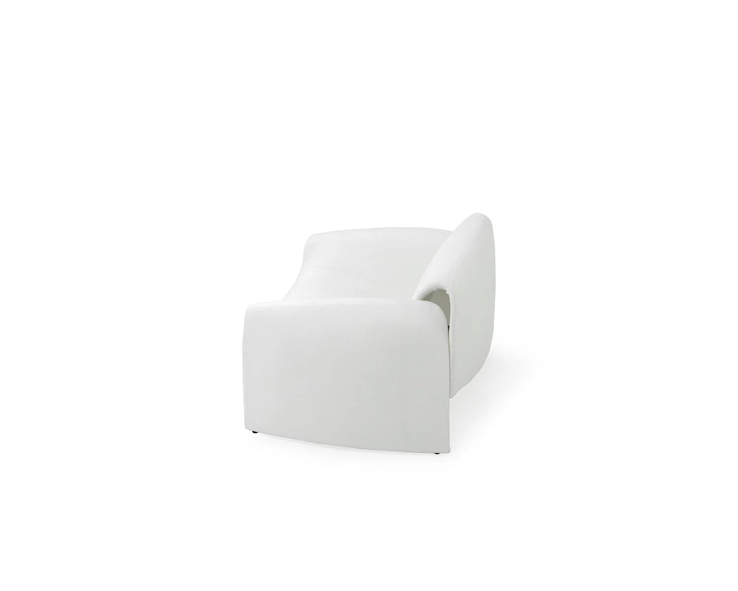 White upholstered curved armless sectional sofa piece on white background