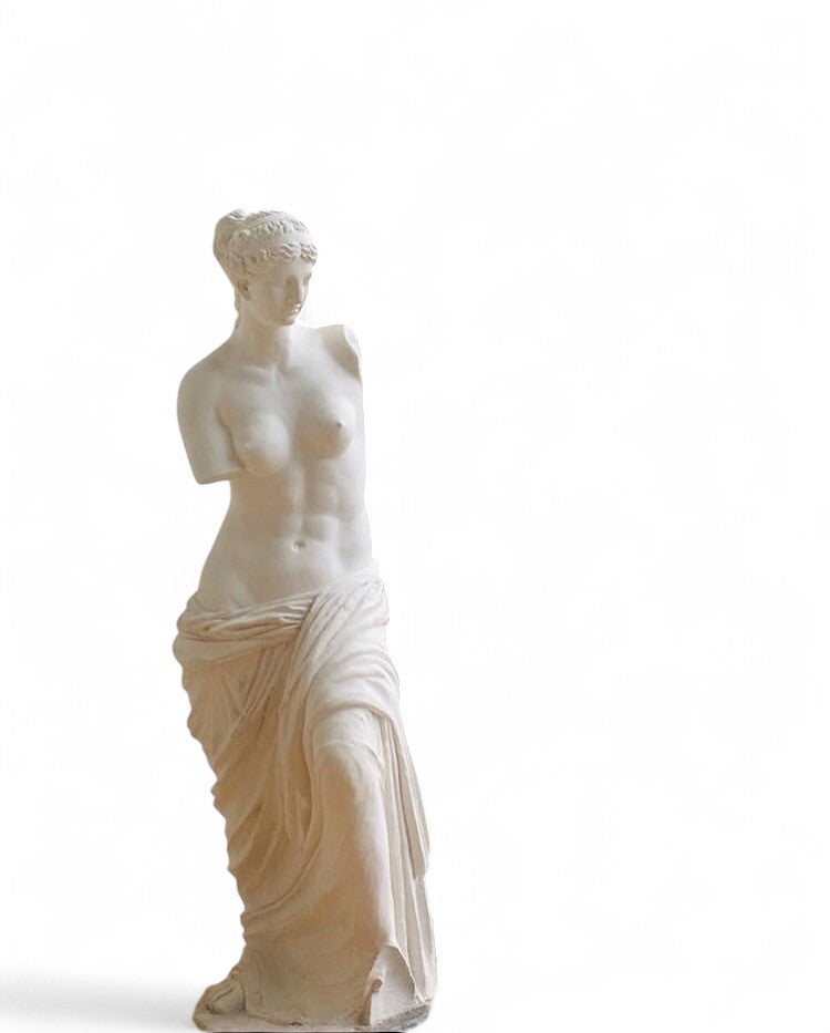 White plaster Venus de Milo statue sculpture on white background