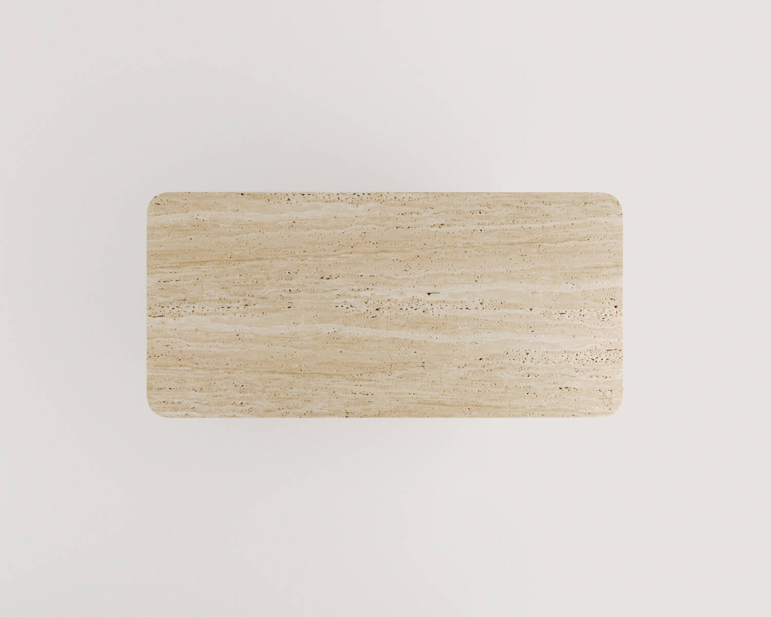 Top-down view of the Olivine Luzione travertine coffee table showcasing its natural stone pattern and minimalist design