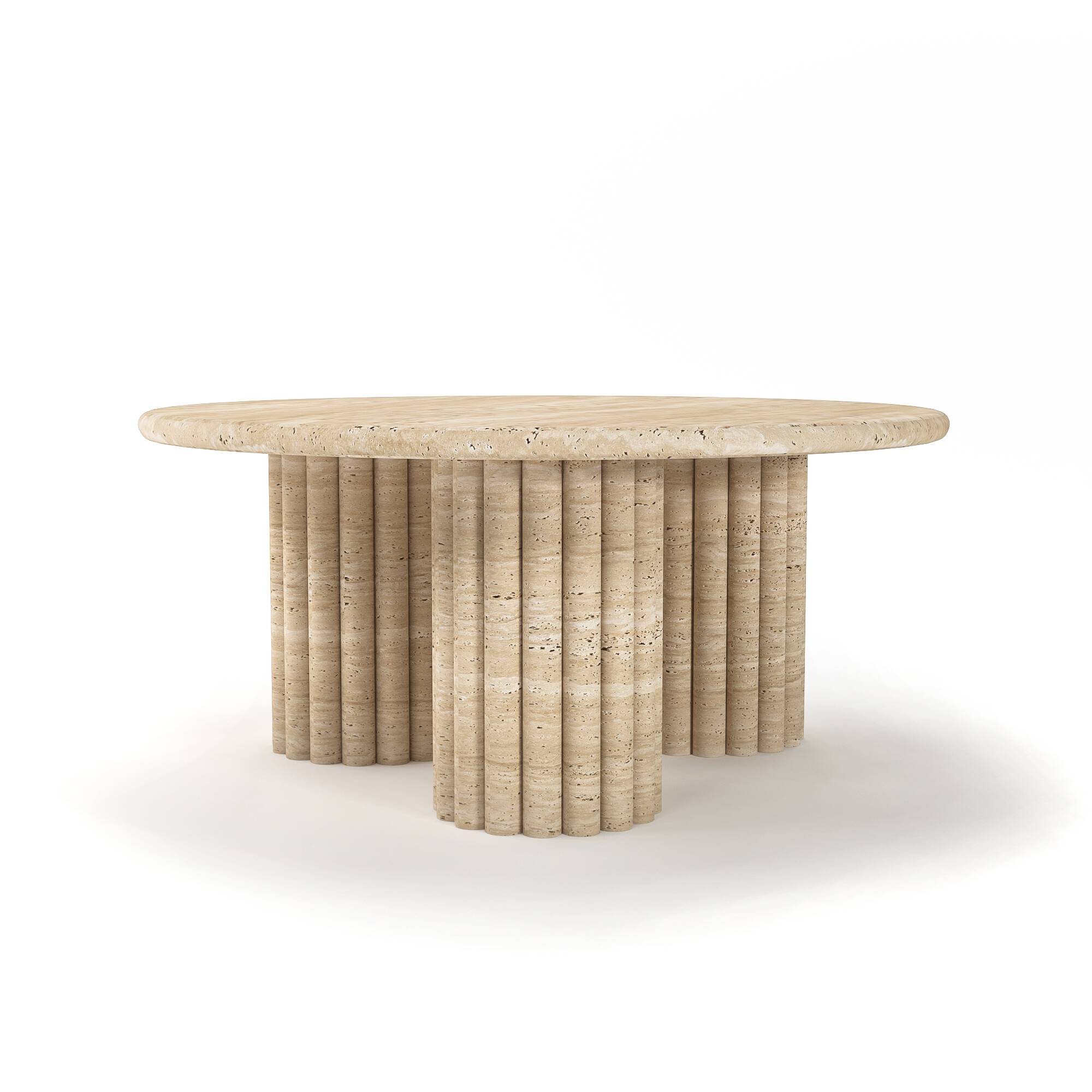 Luzione 650 travertine coffee table with a unique cylindrical base, perfect for adding modern elegance to living or dining spaces