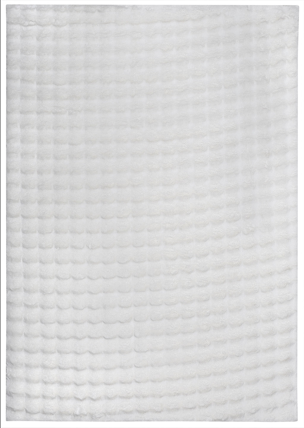 White textured area rug with repeating scallop pattern