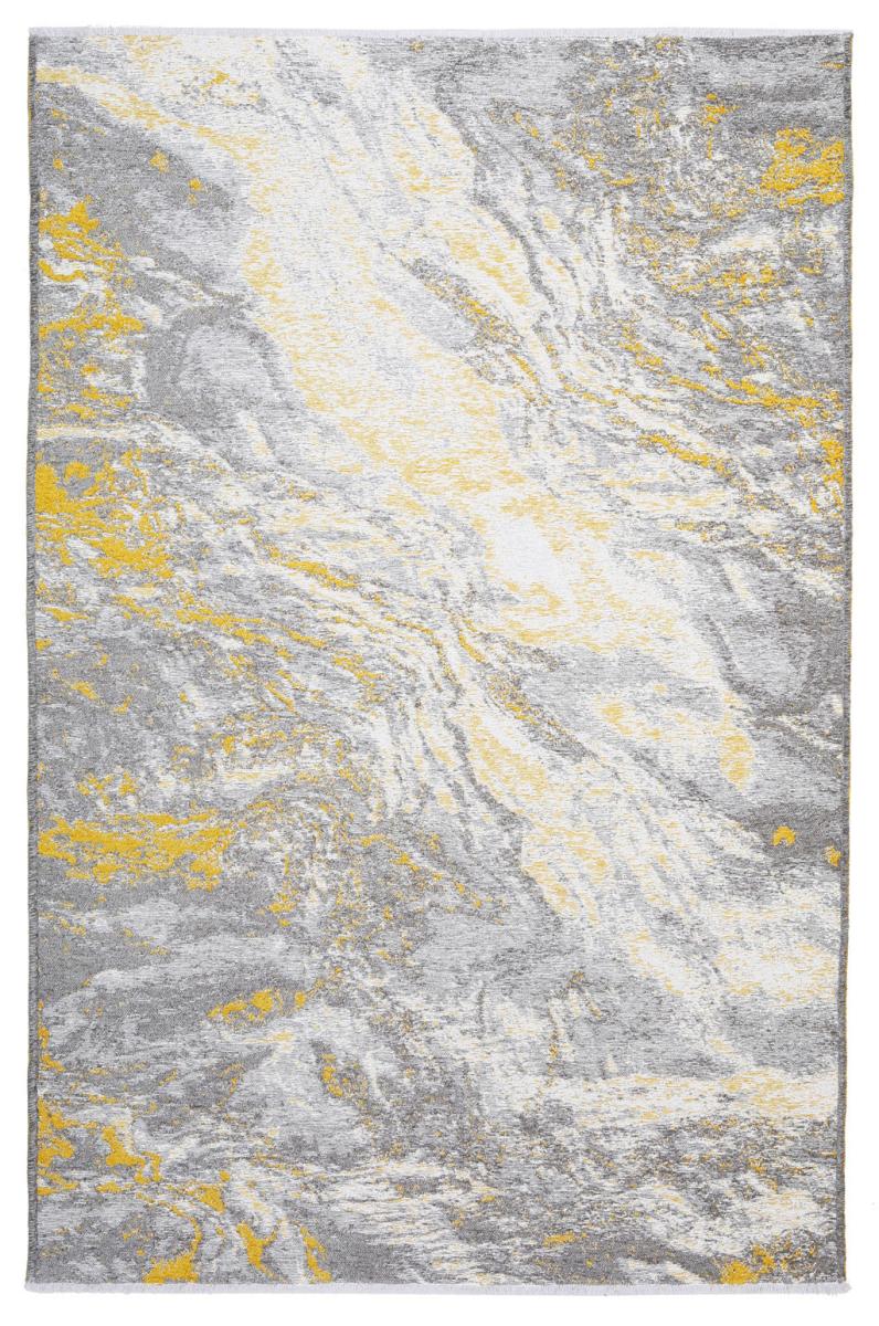 Rectangular rug with abstract gray yellow white pattern design