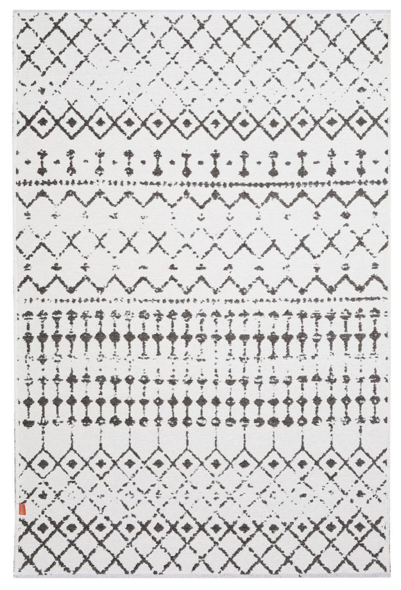 White rug with distressed gray geometric pattern stripes