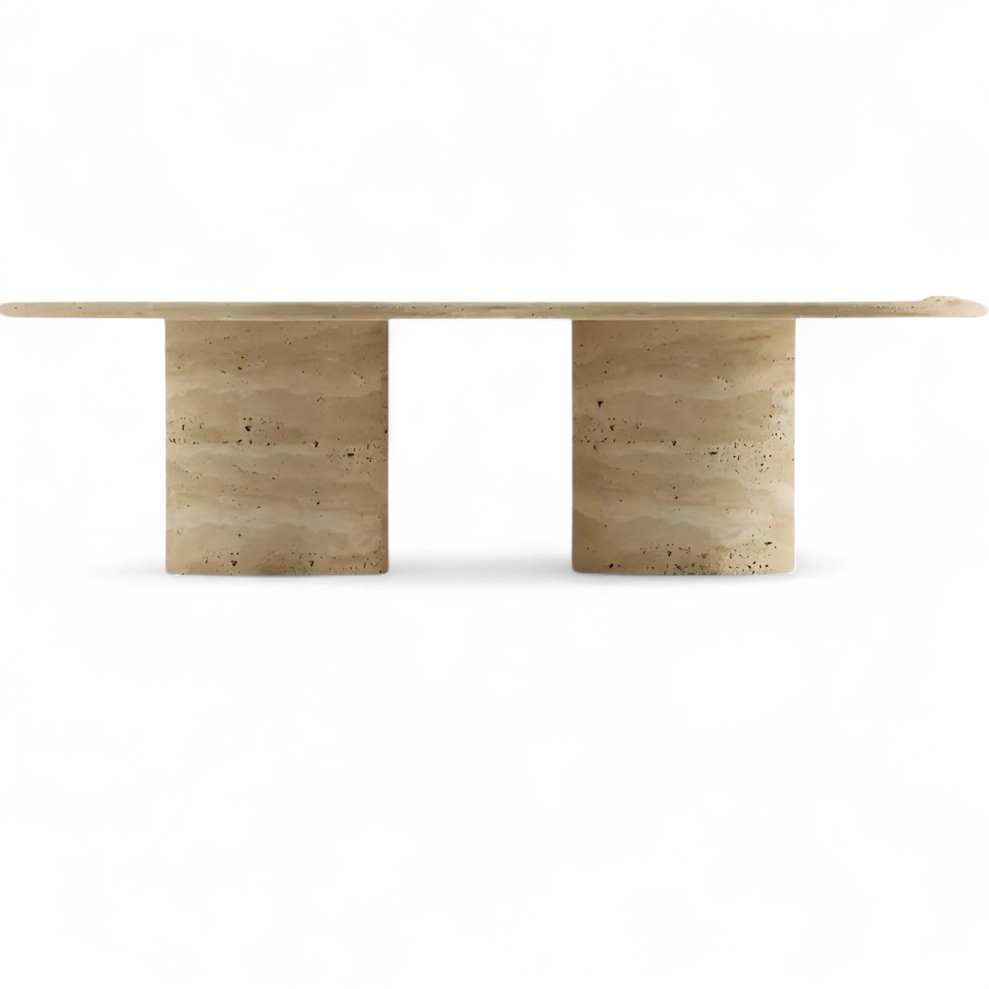 travertine stone dining table with two cylindrical bases