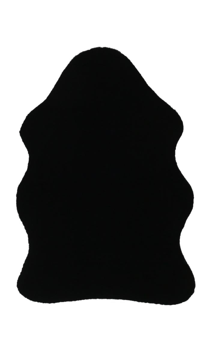 Front view of black sheep-textured rabbit fur rug, offering a unique and stylish addition to modern interiors.