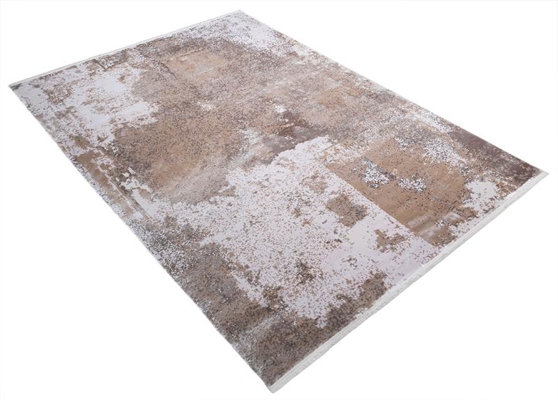 Abstract patterned brown and white area rug
