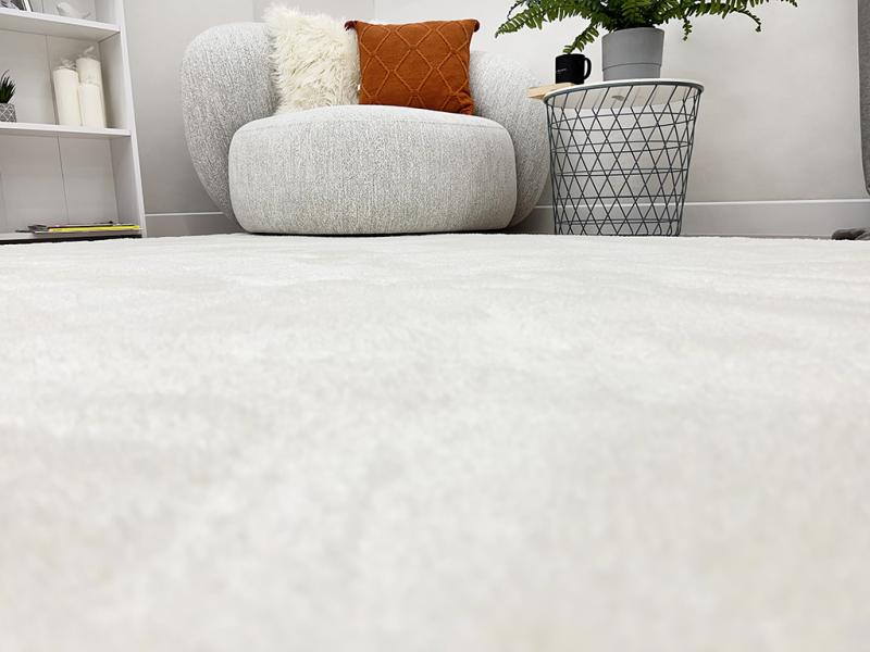 Tampa Shaggy Rug displayed in a comfortable living space, enhancing the area with its inviting white design.