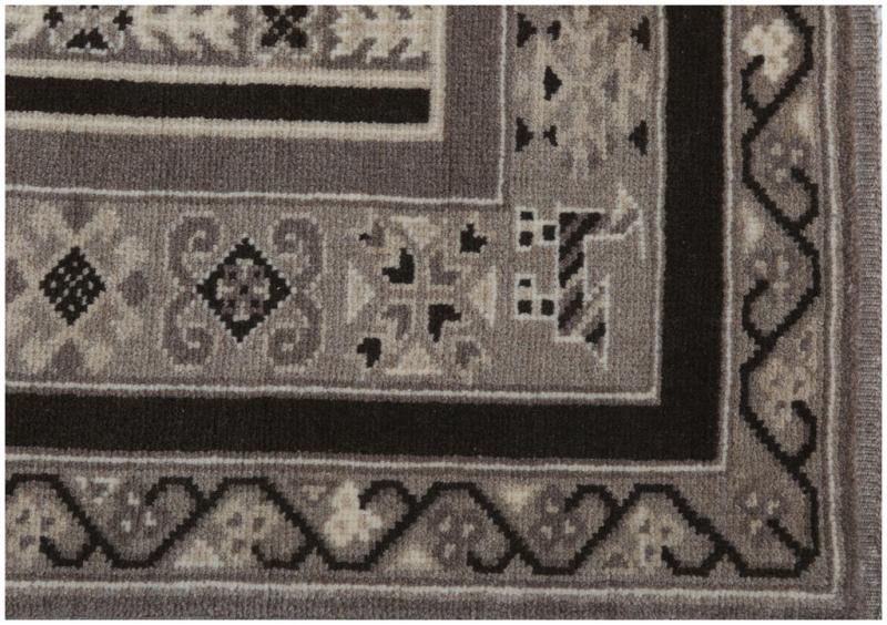 Close up of gray patterned area rug border