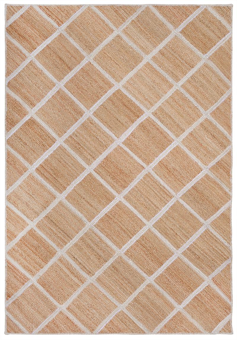 Jute rug with light brown and white diamond pattern