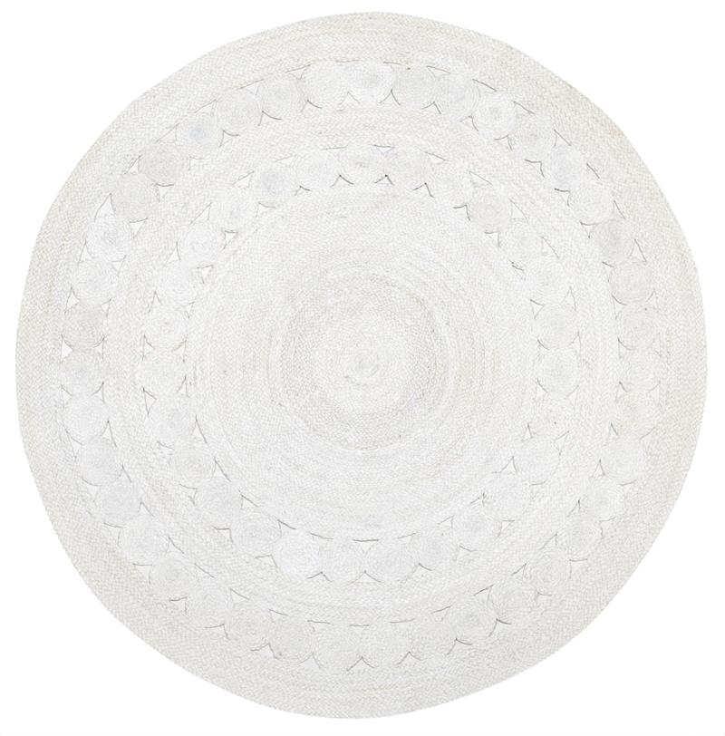 White round woven rug with concentric circle pattern