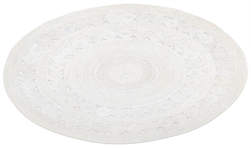 White braided oval area rug with textured pattern