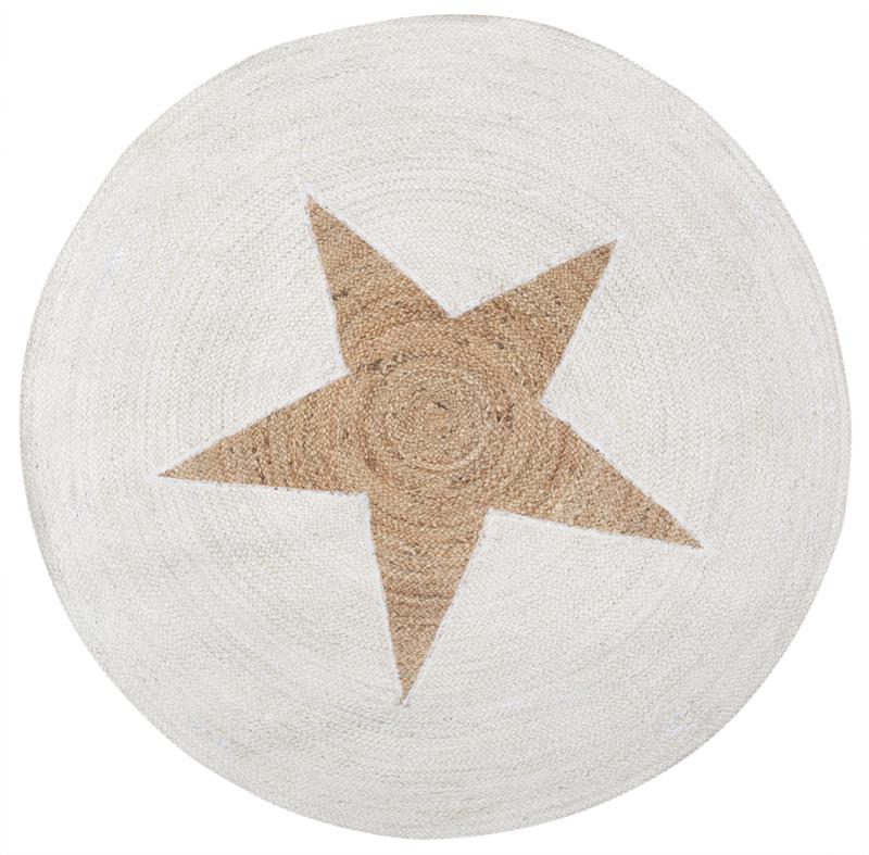 Round white and brown jute rug with star shape