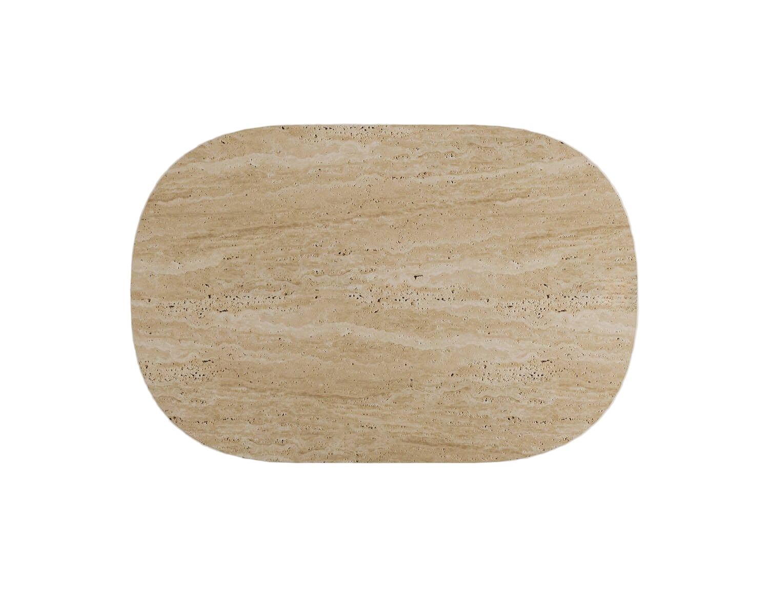 Close-up of Luzione Crescent Travertine Coffee Table showcasing natural stone texture and modern design