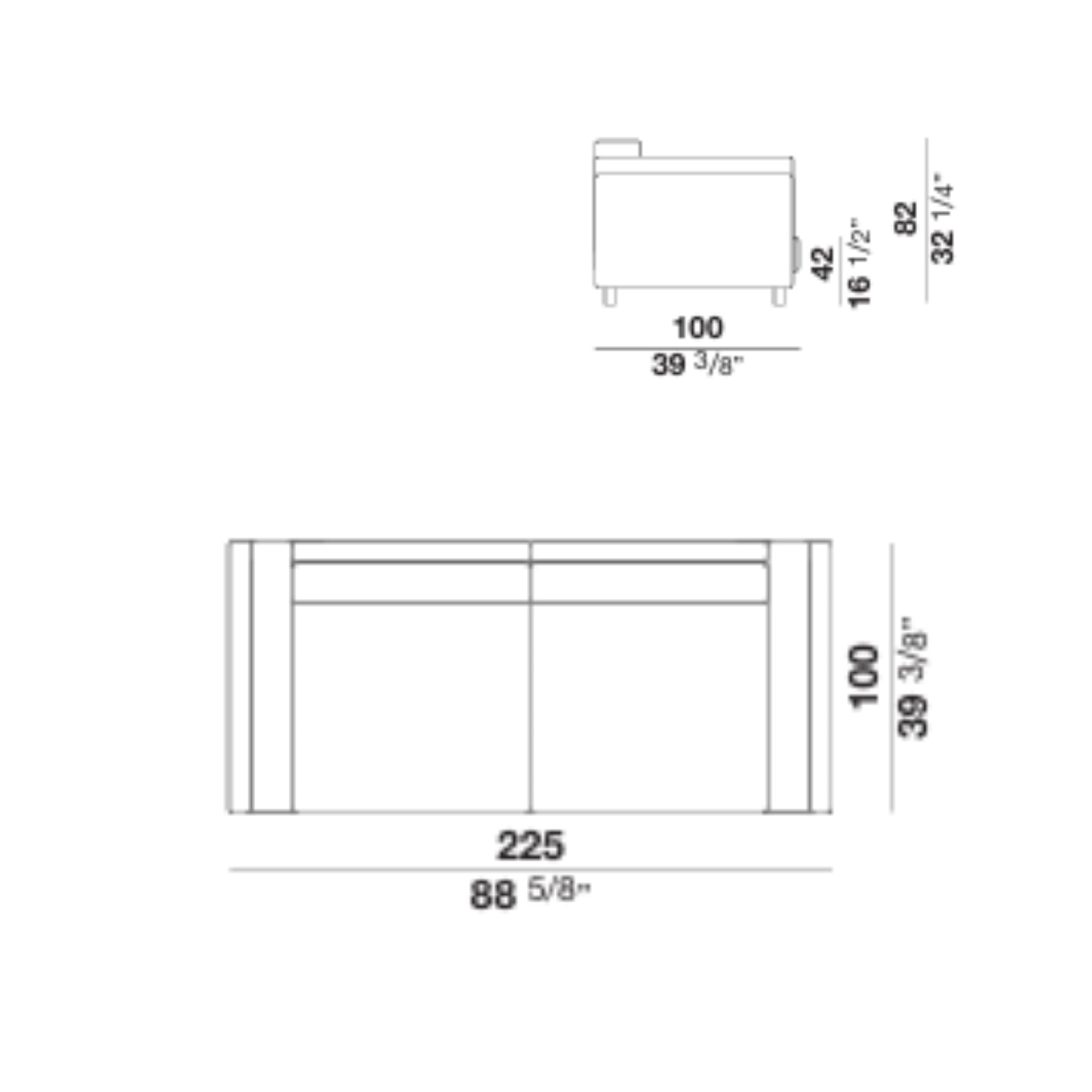 Line drawing sofa dimensions front and side view