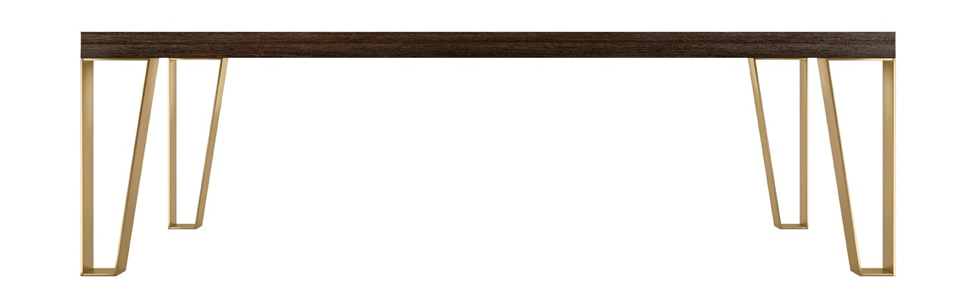 Dark wood coffee table with gold metal legs