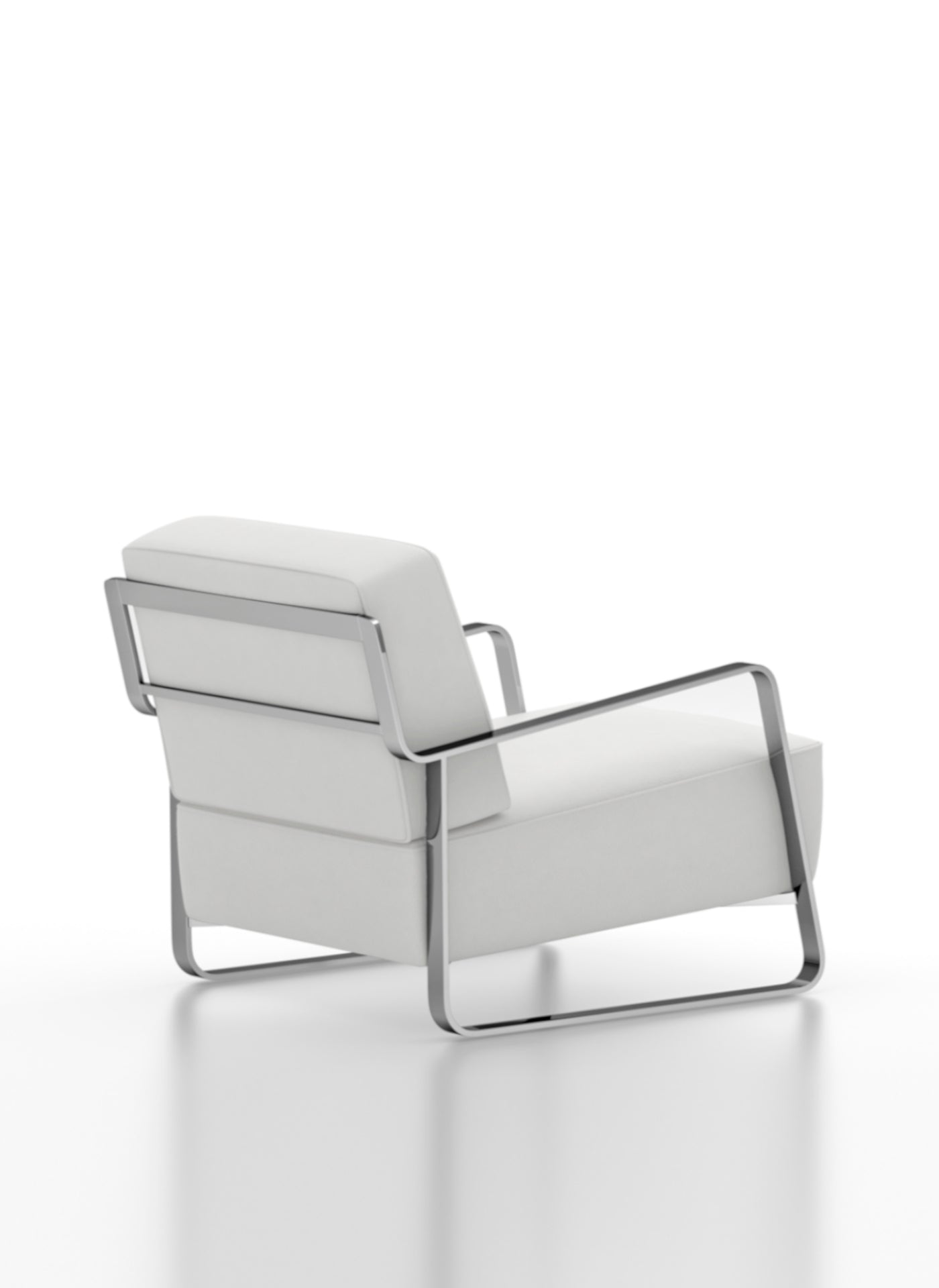 White armchair with chrome frame on white background studio shot