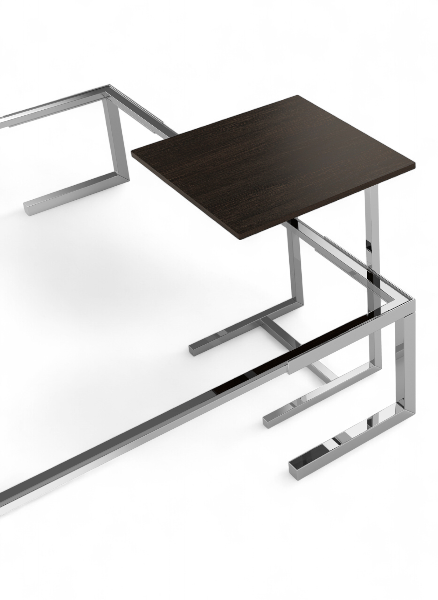 Tempura side table Glass coffee table with chrome frame and dark wood top