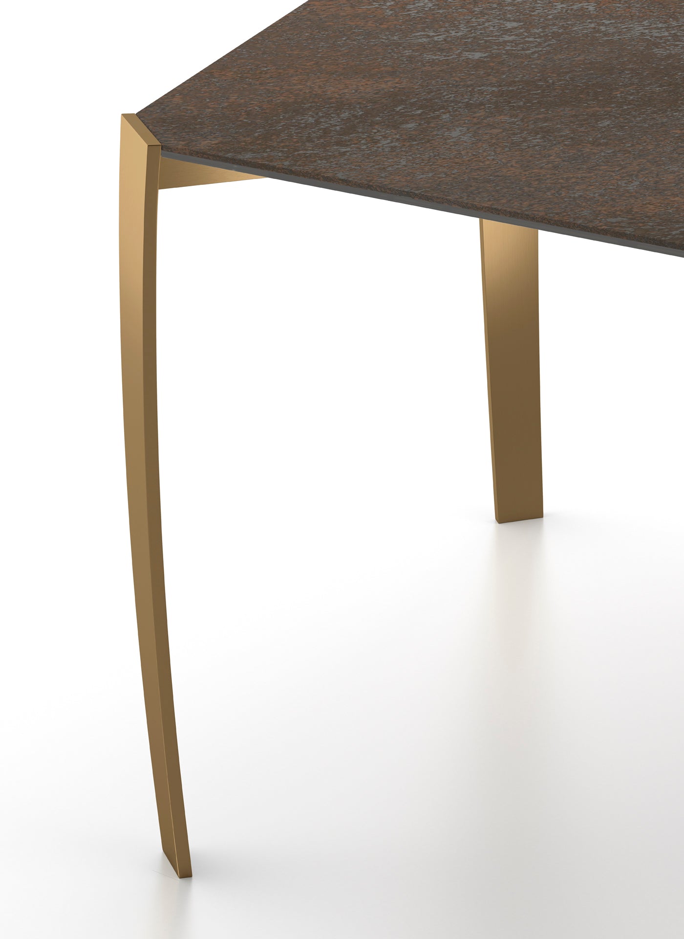 Close up view of brown textured table top and gold legs