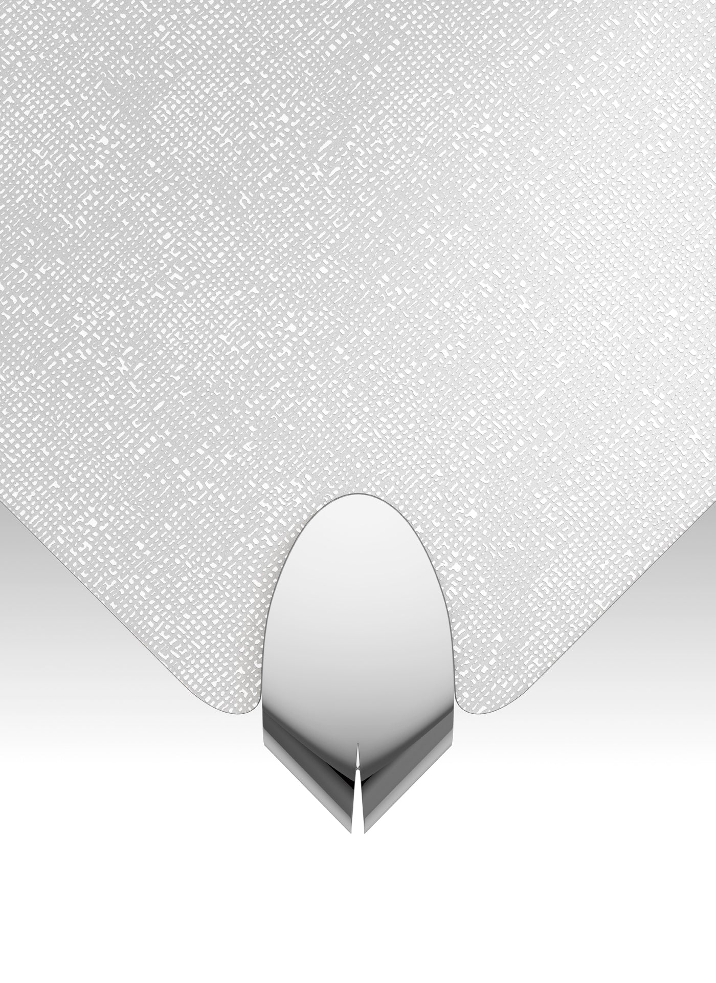 White textured material with chrome metal accent decor piece