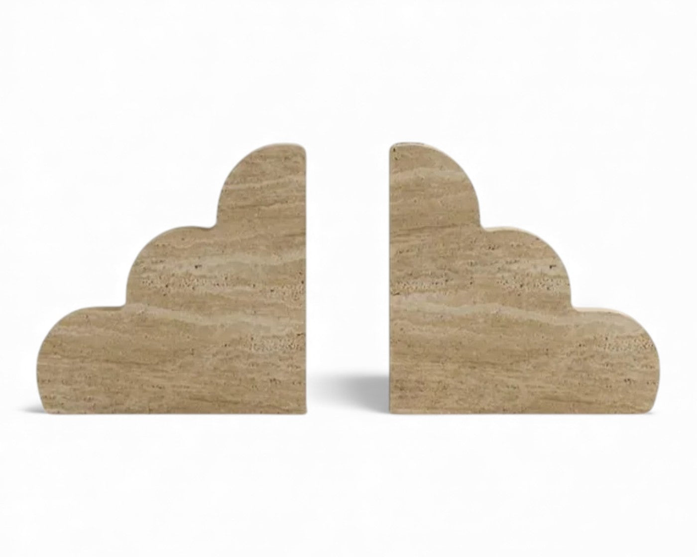 Two cloud-shaped wooden bookends on a white background