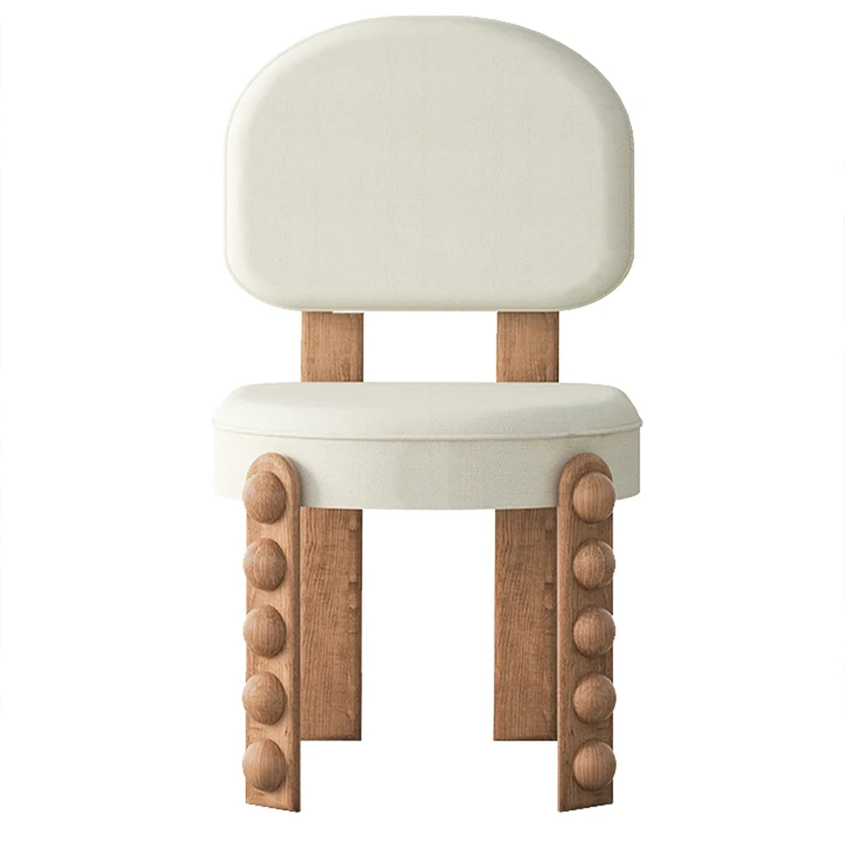 Chair with white cushioned seat and backrest on a white background
