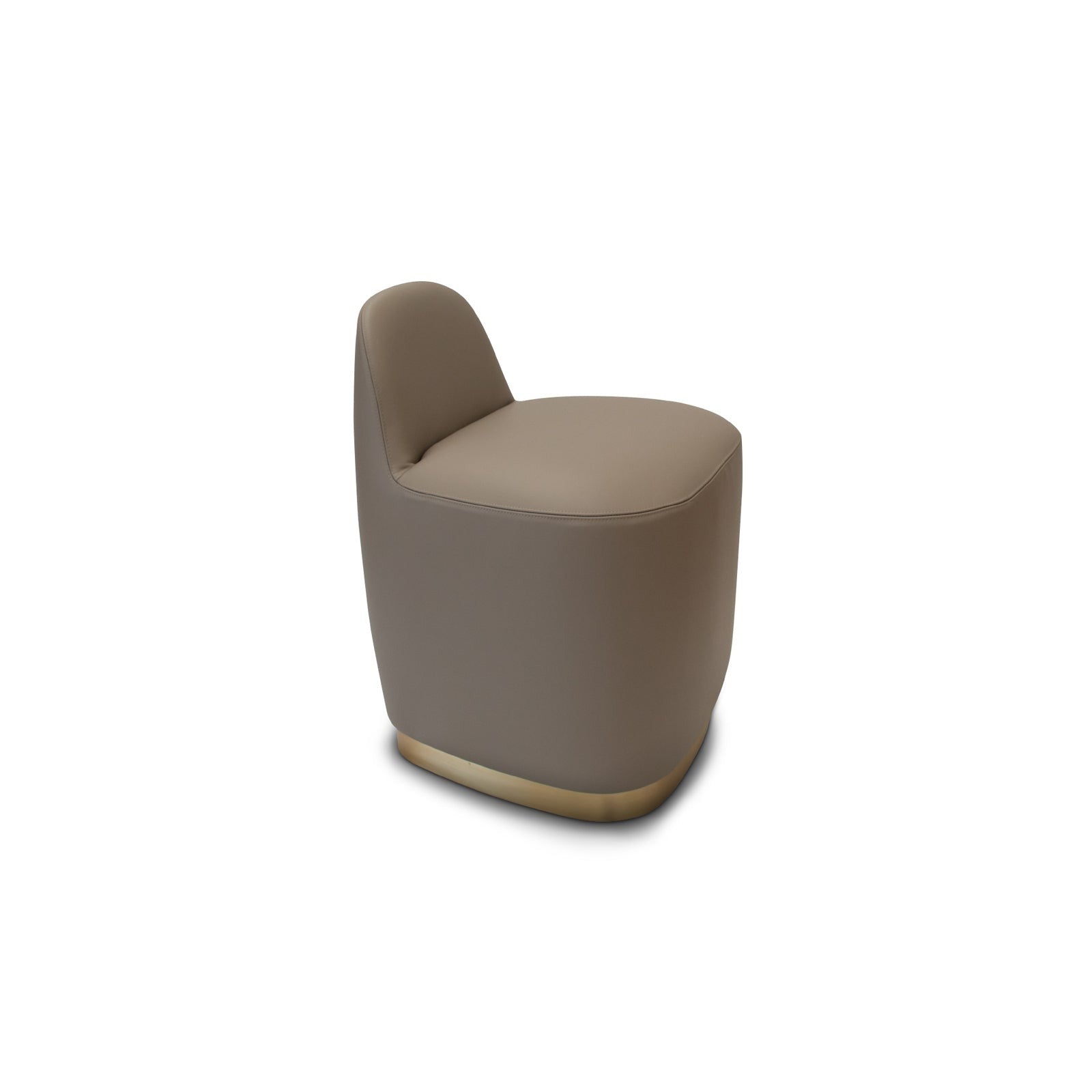 Studio shot of taupe leather upholstered stool with gold base