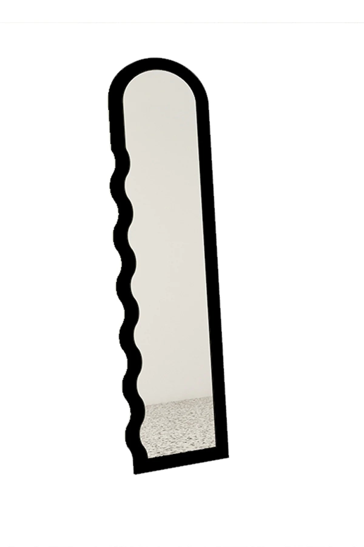 Full-length mirror with a black wavy frame on a white background